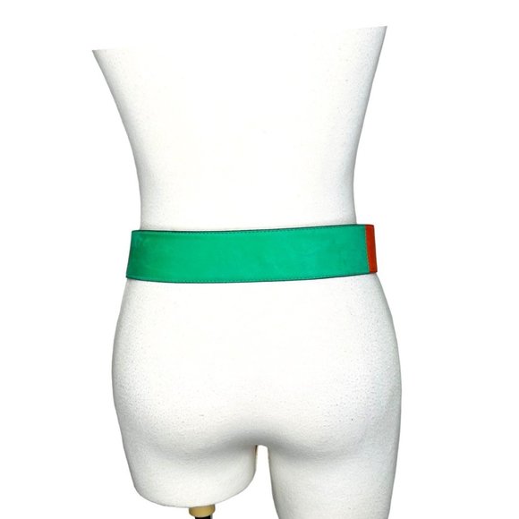 Escada 80's Leather Suede & Gilt Brass Color Block Two-Tone Vintage Belt - Picture 8 of 10